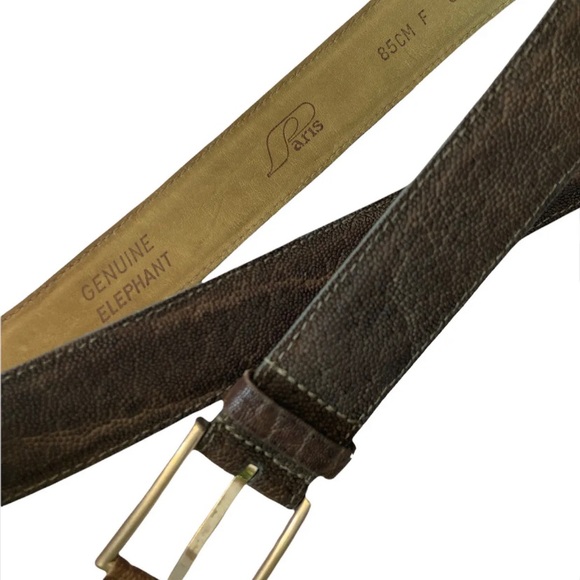 Vtg 60s Paris Genuine Elephant Leather Belt M/L 32”-37” Rustic Natural Gray - Picture 2 of 6